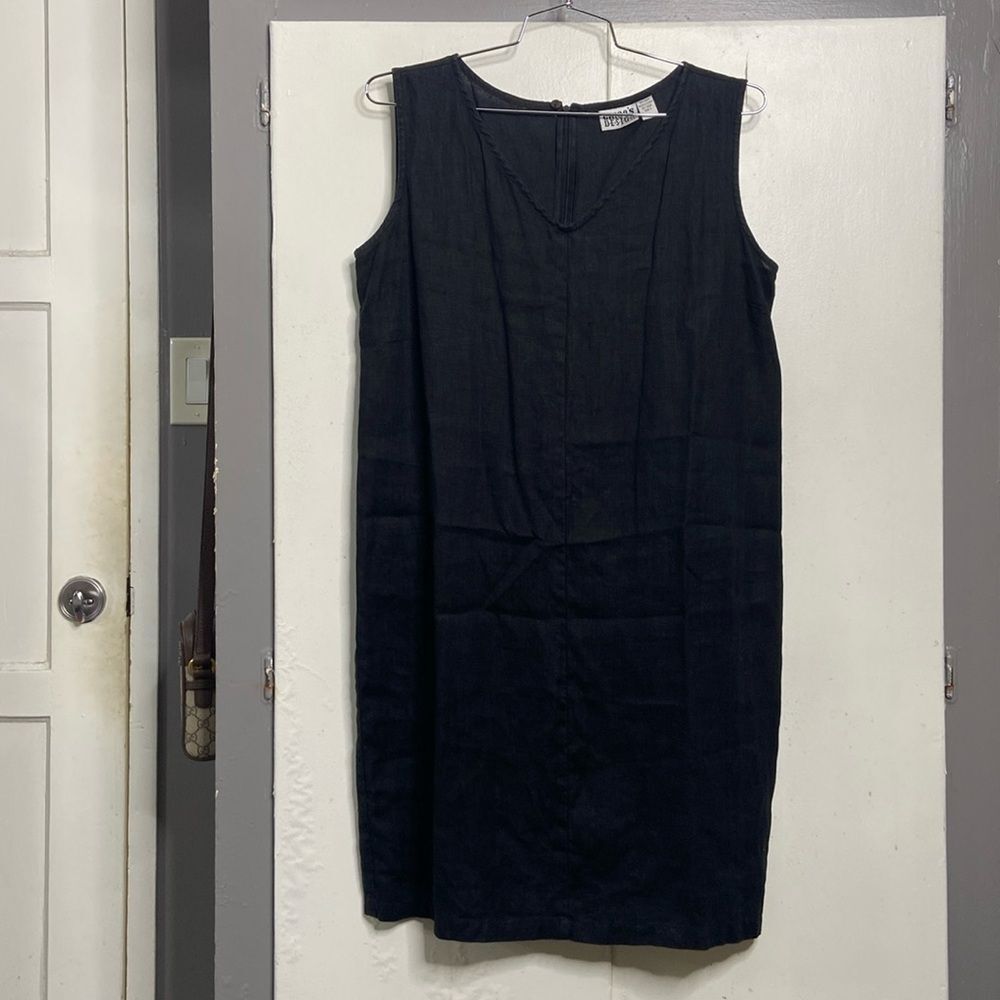 chicos 100 linen black midi sheath v neck sleeveless dress size 3